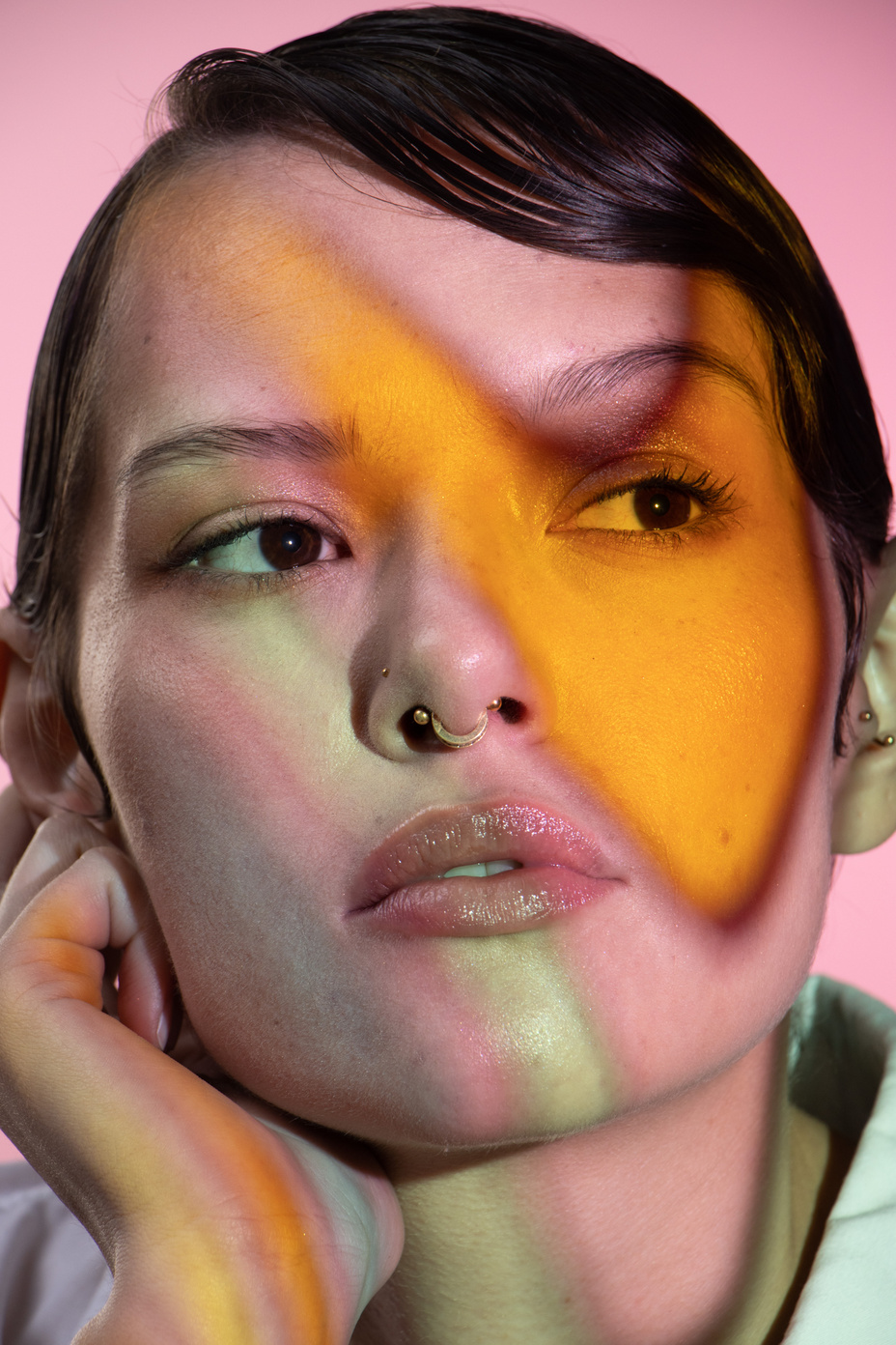 Portrait of a Woman with Colorful Facial Makeup